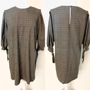 H & M Womens Dress Size 14 Tie Sleeves Gingham Plaid Sheath